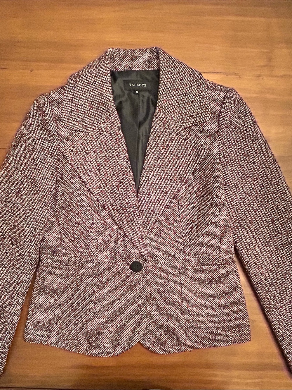 Talbots Tweed Blazer Burgundy & Black Notch Lapel Jacket Size Small - Picture 5 of 7
